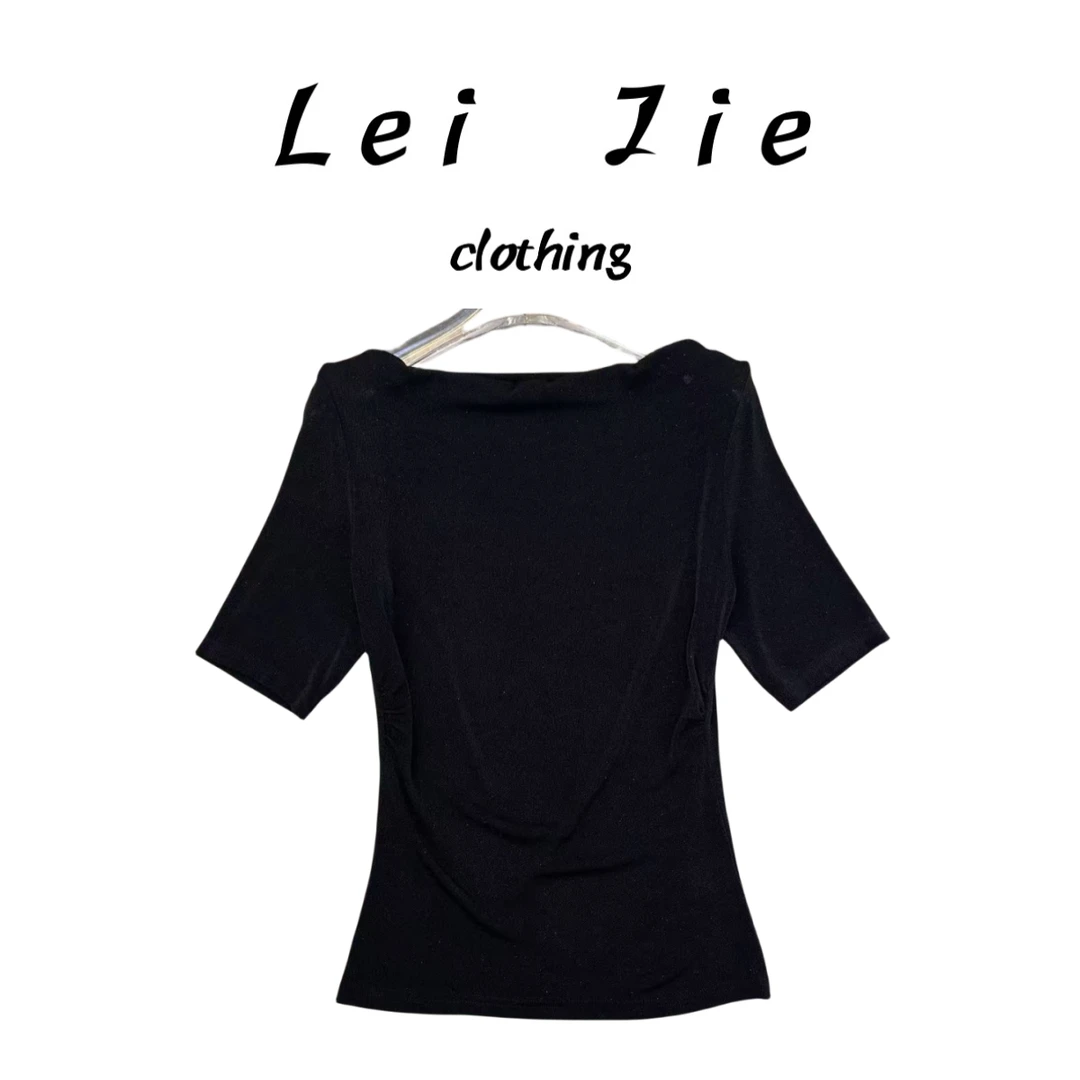 【Lei Jie】100%醋酸针织一字肩显瘦气质小衫989