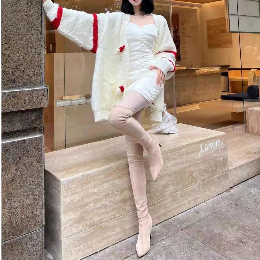 长靴女2025新款绒面性感显瘦小个子过膝长筒靴尖头粗跟弹力瘦瘦靴