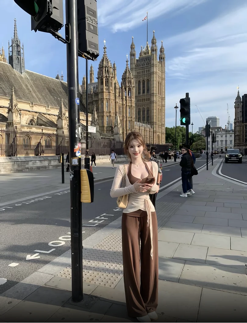 性感辣妹V领绑带开衫上衣挂脖吊带背心女休闲长裤子三件套装秋季