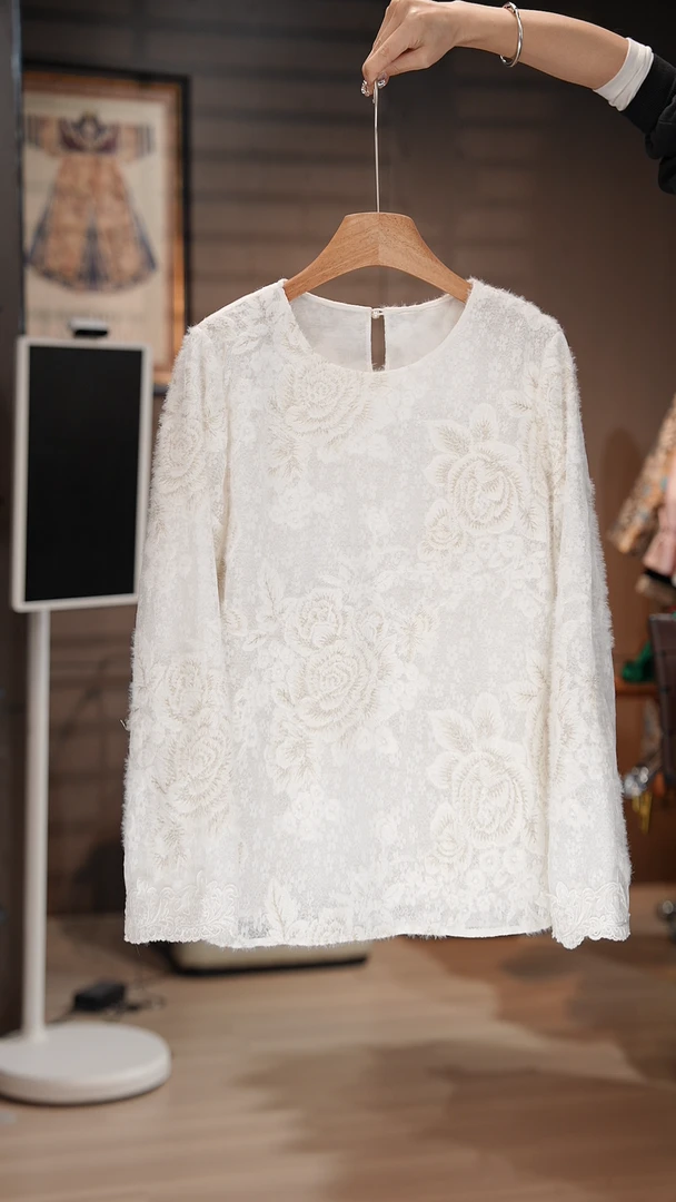 YUNSHUIHE/云水禾新中式重工绣花蕾丝上衣-YS241223