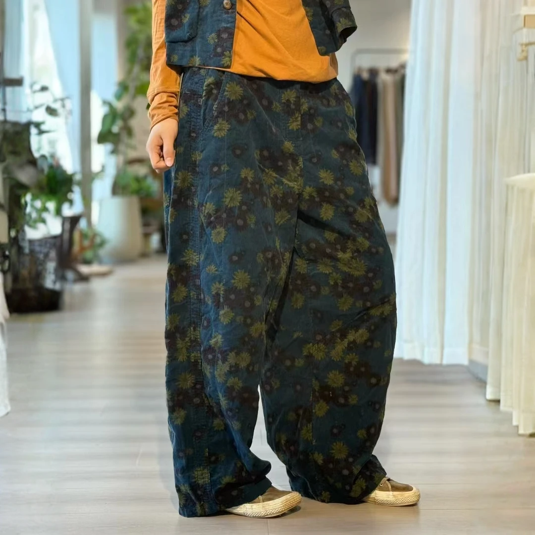 忆古朴拙双色色织棉高品印花休闲裤2510814