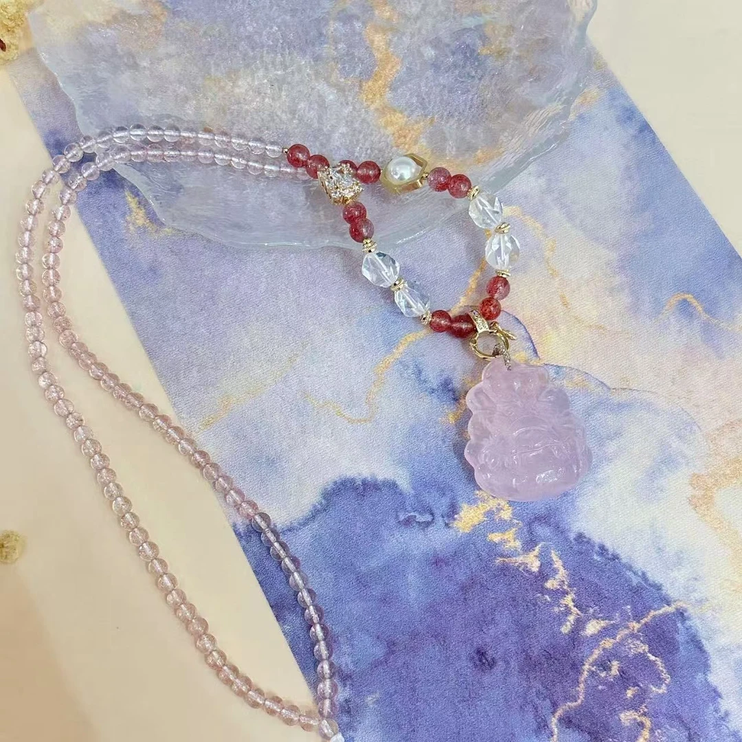 （岳小二专属）粉狐|正缘九尾娘娘天然粉水晶吊坠F640FX005