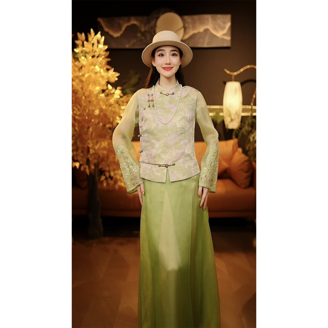 【可儿•高定】芳香非遗宋锦高端新中式自带玫瑰花香马甲3-J5984