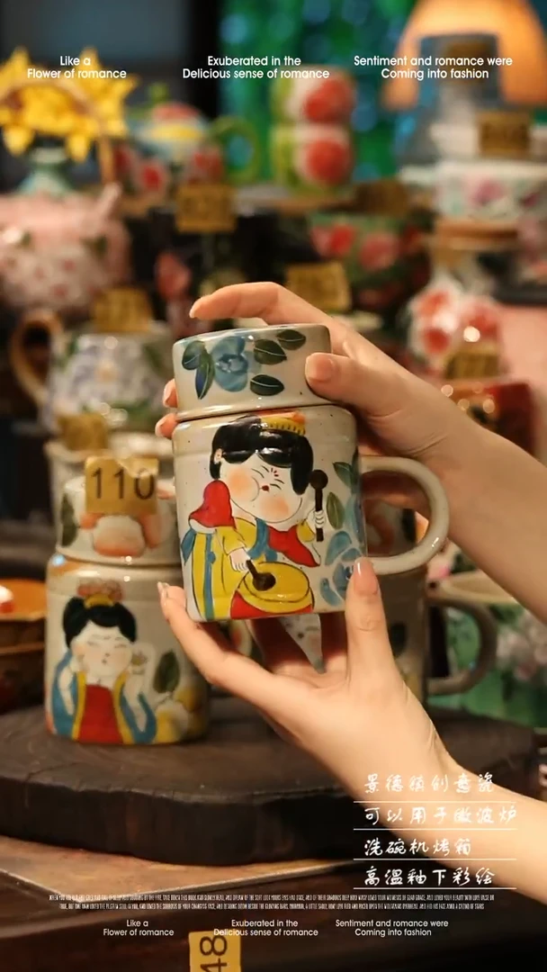 陶瓷随机景德镇高温釉下彩手工手绘款式