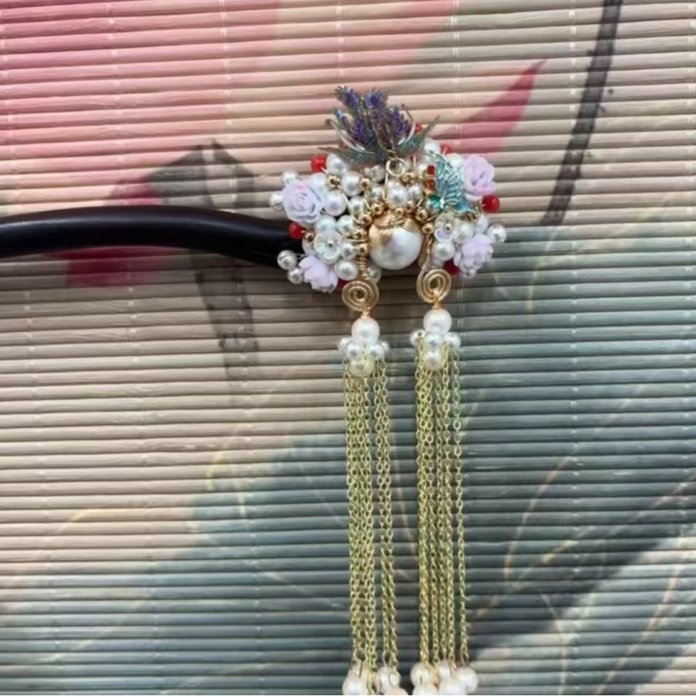 【彩凤蓝蝶】刀马旦黑檀木发簪中国风饰品盘发新中式爆款发簪70466