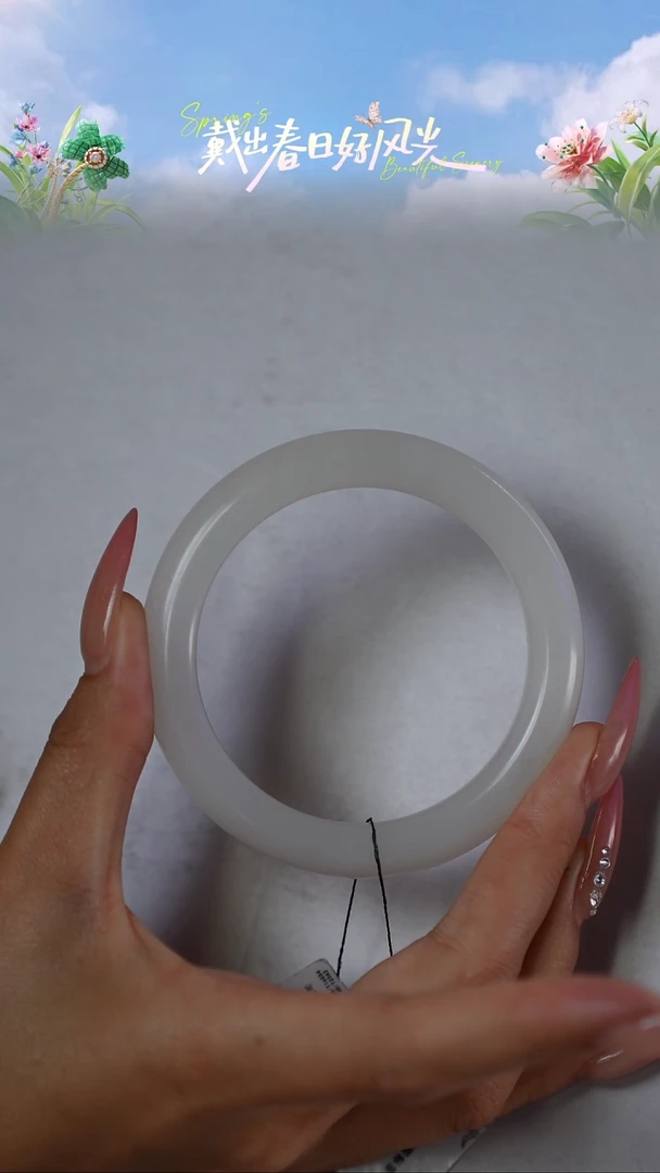 和田玉手镯未镶嵌57.2圈口白玉-漏