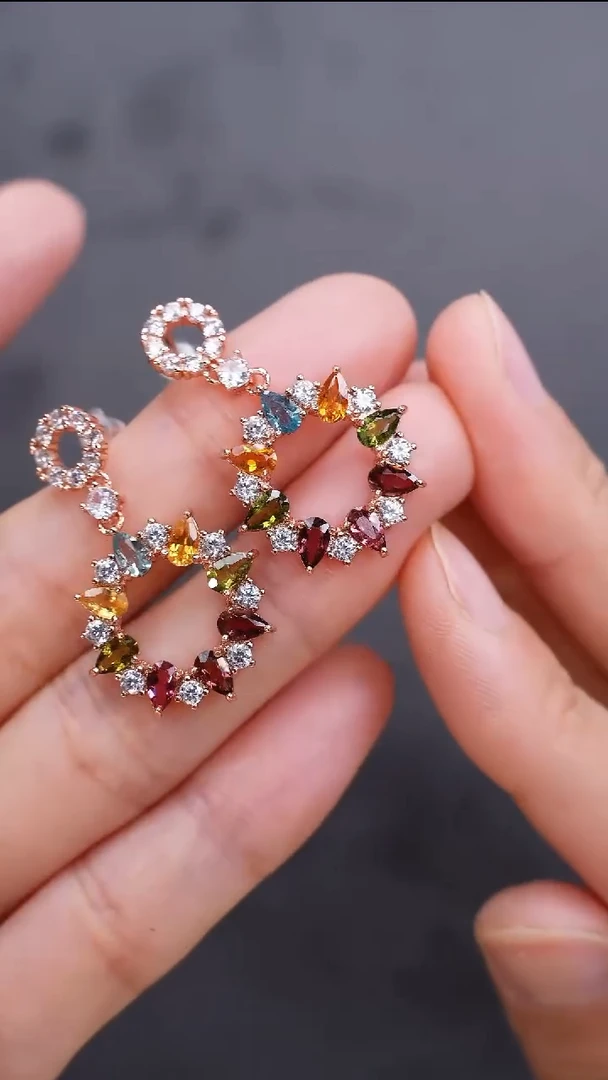 耳饰银S925镶嵌碧玺耳饰