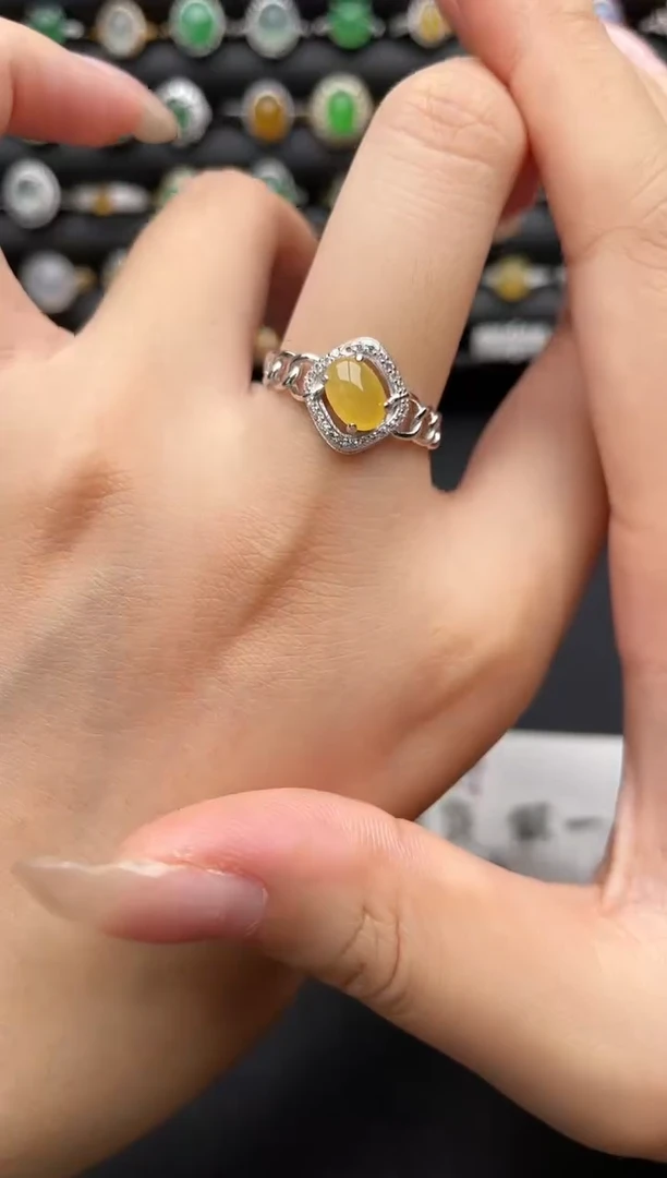 银S925镶嵌戒指翡翠一物一证一礼盒