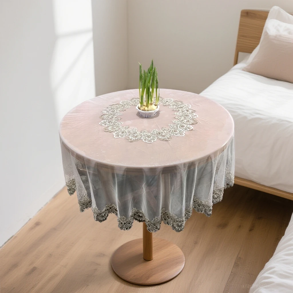 180CM圆形桌布轻奢适合100-140CM圆桌新潮软纱