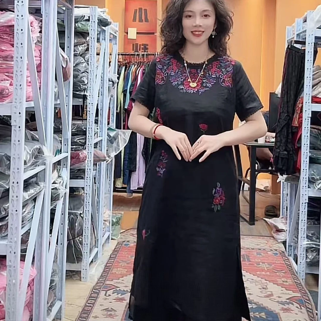 民族风春夏高级感连衣裙复古中式刺绣裙L045