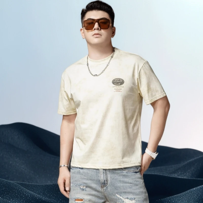 巴赛娜缇短袖t恤男士夏季薄款潮流宽松休闲复古印花圆领上衣服男