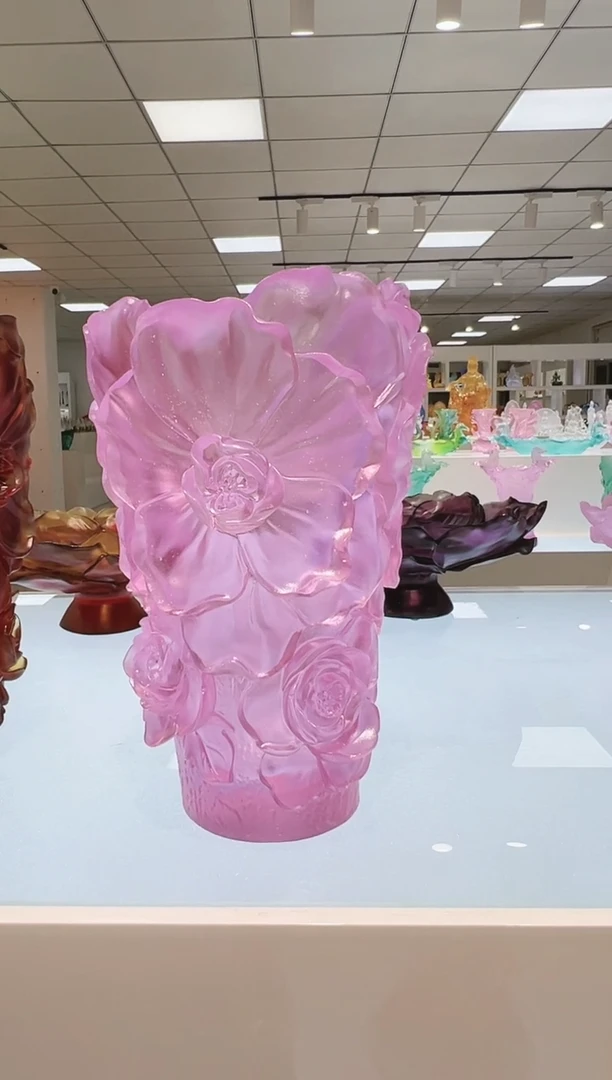 手工艺品琉璃古法琉璃山茶花花瓶