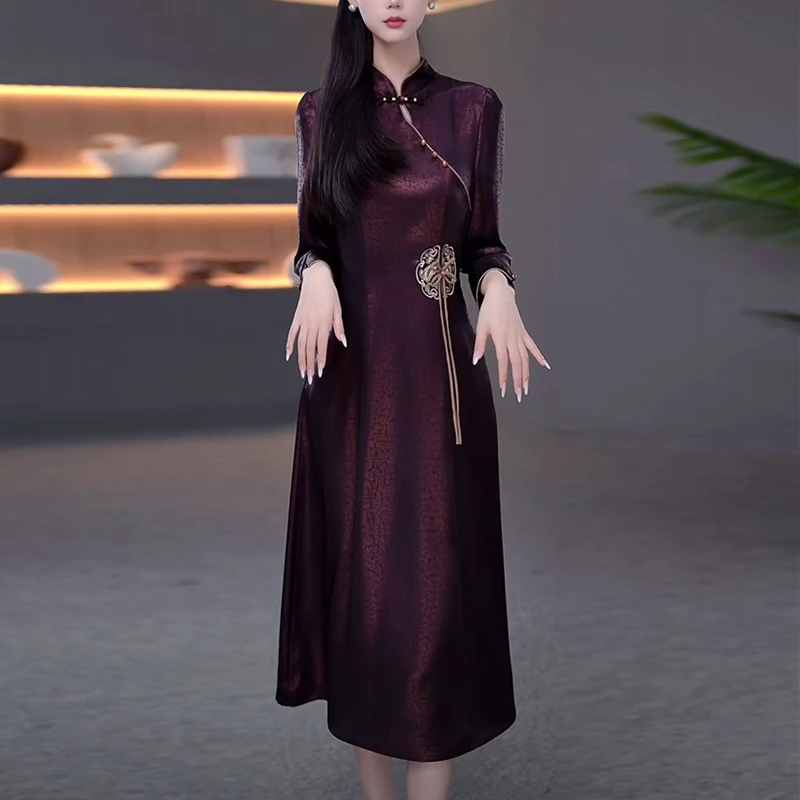 珍珠缎国风新中式改良旗袍连衣裙2025年春夏新款气质优雅显瘦裙子