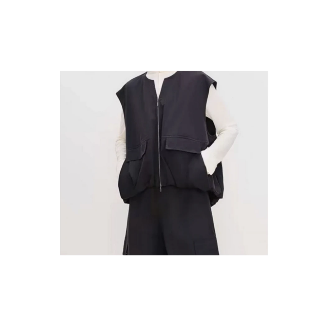 三哈宫-《A/M工装马甲》薄款大口袋马甲南瓜形短款女士宽松简约