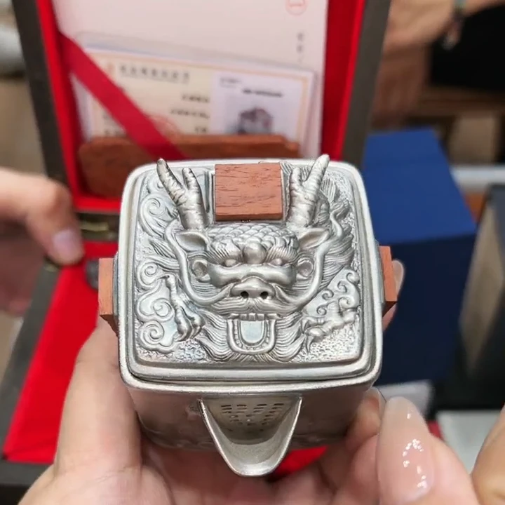 【闪购商品】陶然然茶器链接衡山社鎏银四方龙壶@@2235