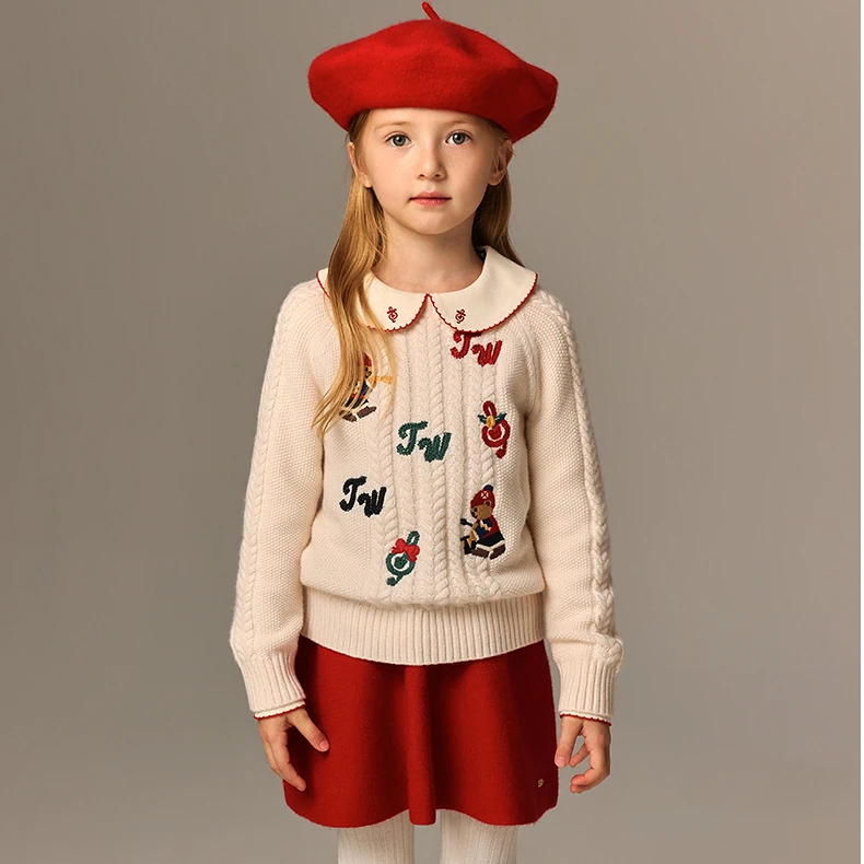 【节日款】TeenieWeenieKids冬男女童绣花羊毛混纺毛衣TKKW265175I