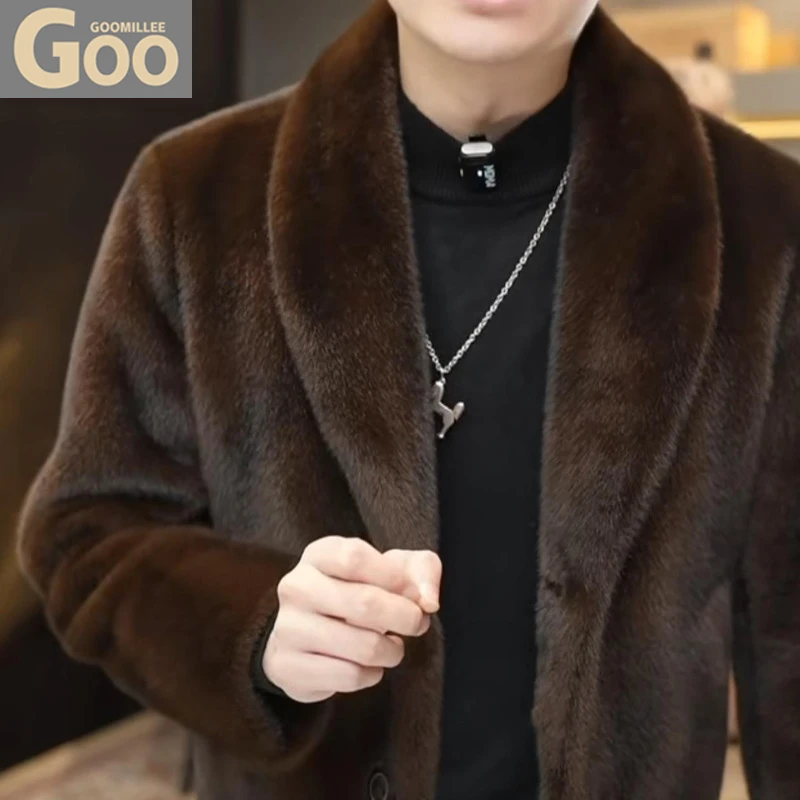 皮毛一体2025冬季新款环保仿皮草外套男青果领仿貂绒毛毛貂皮大衣