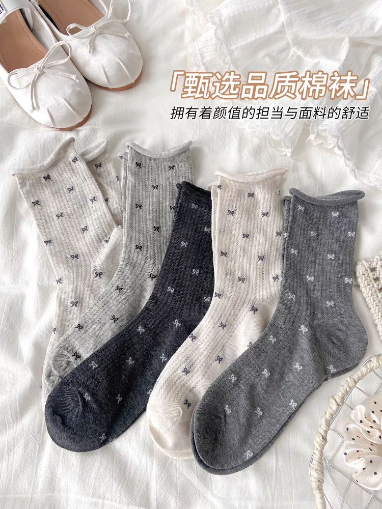 【超薄夏季蝴蝶结】黑白灰女款袜子玛丽珍乐福夏季袜子女士薄款堆堆