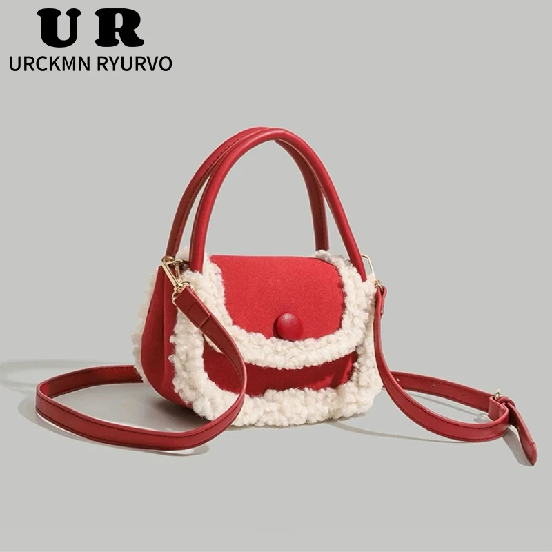 URCKMN RYURVO秋冬毛毛包时尚羊羔毛手提小方包通勤单肩斜挎包