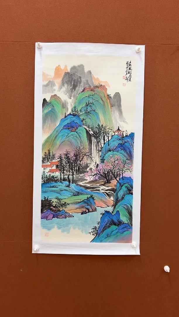 国画李文峰三尺整张重彩青绿山水
