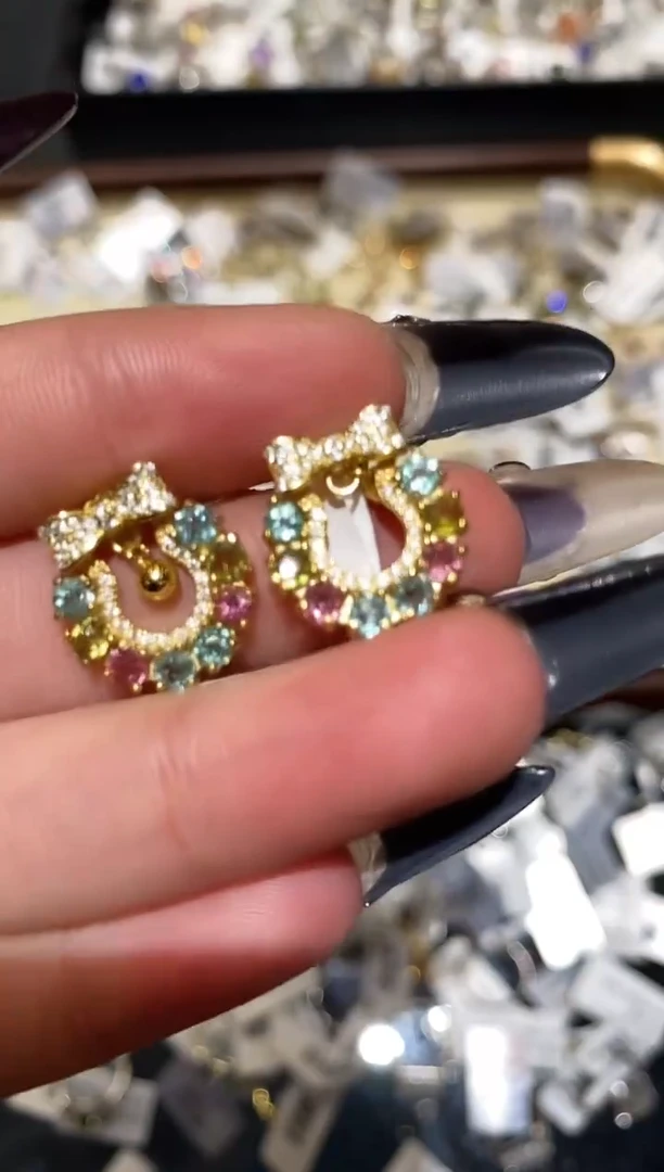 银S925镶嵌耳饰碧玺猫眼楚楚珠宝中古甄选不退换