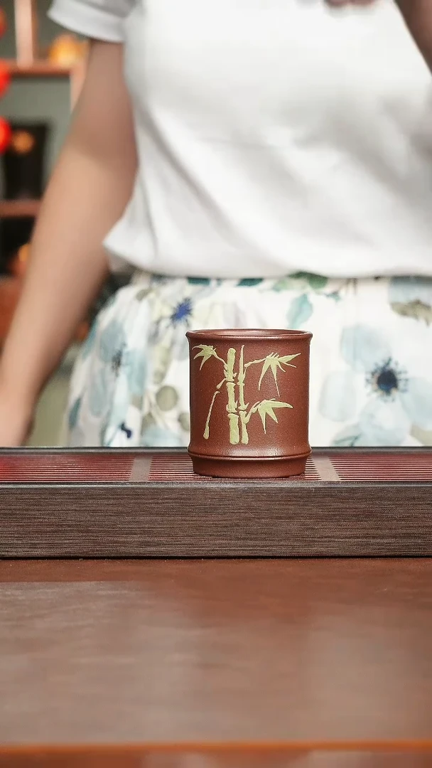茶杯紫砂底槽清竹节杯