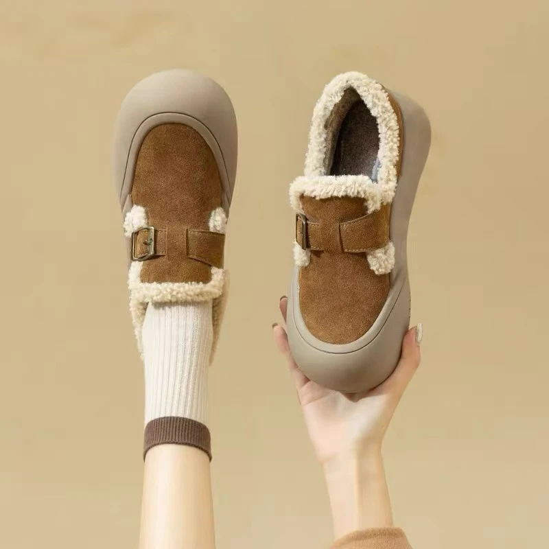 扣号厚底勃肯鞋子女毛毛鞋2025冬季新款加绒保暖雪百搭棉鞋铁头