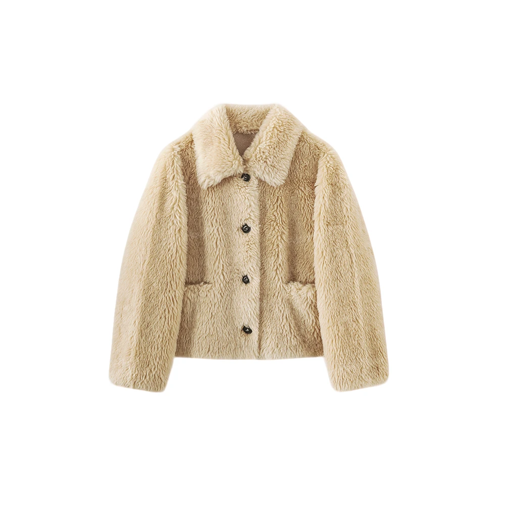 【暖心小羊~】加厚新款翻领100羊毛短款外套13618