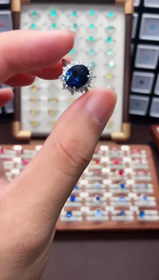 戒指蓝宝石银S925镶嵌111