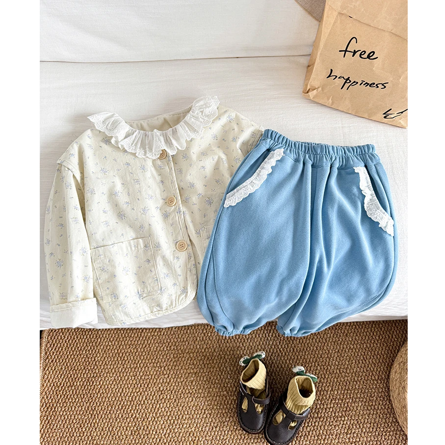 女童韩版春秋甜系可爱百搭花边束脚裤