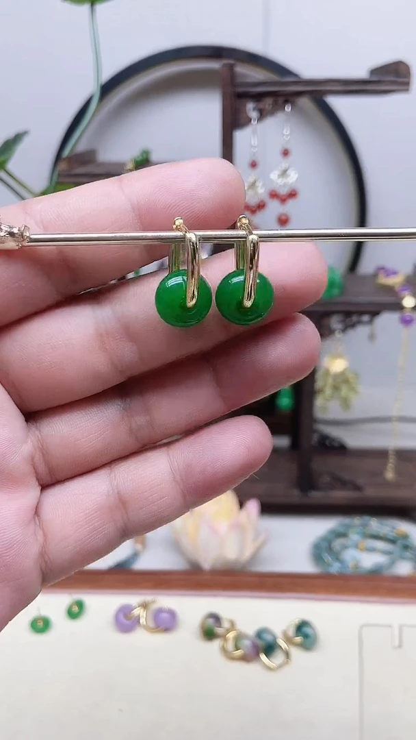 翡翠14K金镶嵌耳饰120号