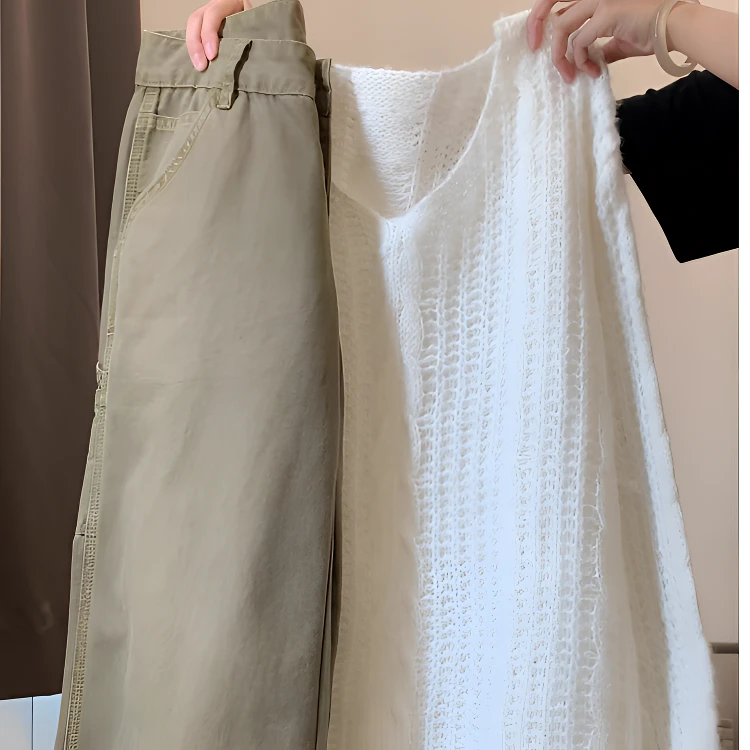 2025秋季新款法式慵懒风软糯镂空针织衫上衣高腰百搭阔腿裤两件套