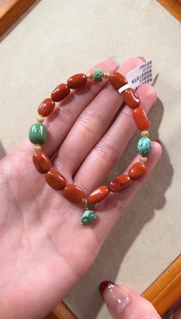 【闪购商品】南红玛瑙手链18K金镶嵌南红手链