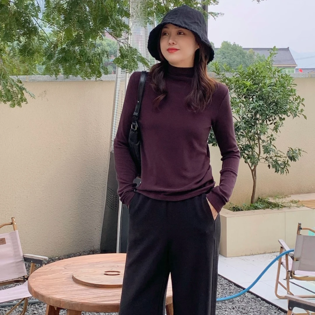 喜家外贸-「天鹅颈云柔打底」半高领轻柔亲肤弹力打底长袖T恤3412