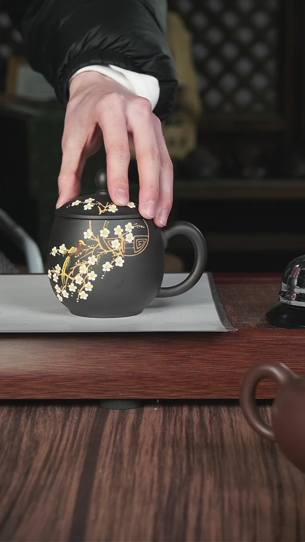 【闪购商品】紫砂茶壶堆绘  盖杯  梅花