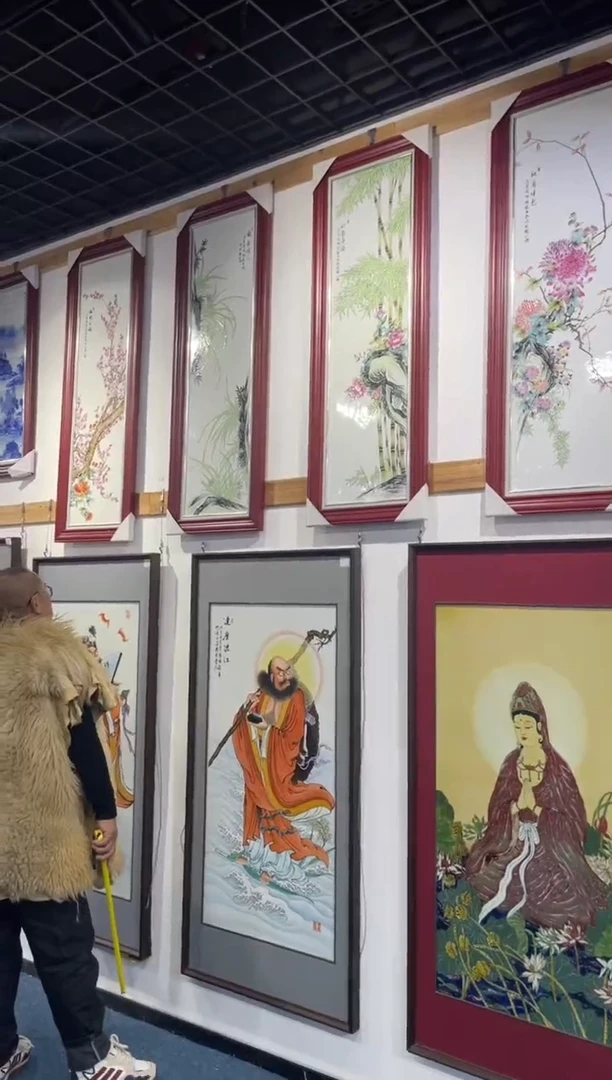 瓷四条屏梅兰竹菊124x44cm