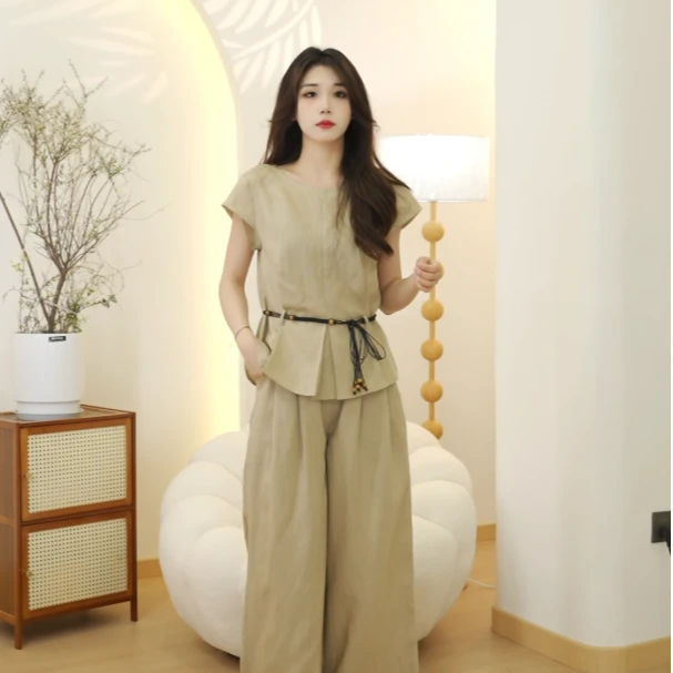 【XIXI自制】设计师款亚麻天丝老钱风气质显瘦上衣带抽绳老钱风女装