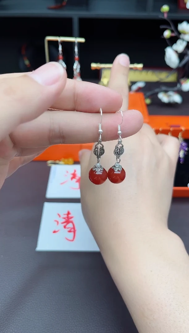 玛瑙/玉髓耳饰银S925镶嵌230000