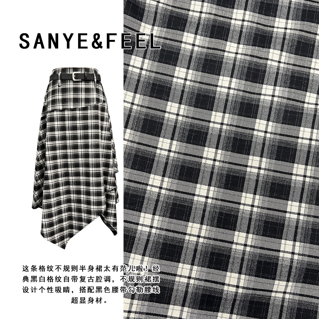 sanye&feel/妍三也【垂感格子】韩版甜酷复古高腰显瘦半身裙53282YX