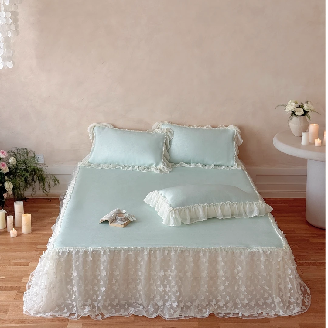 冰丝凉席夏天冰藤席三件套床裙款夏季学生宿舍单人席子公主风席子