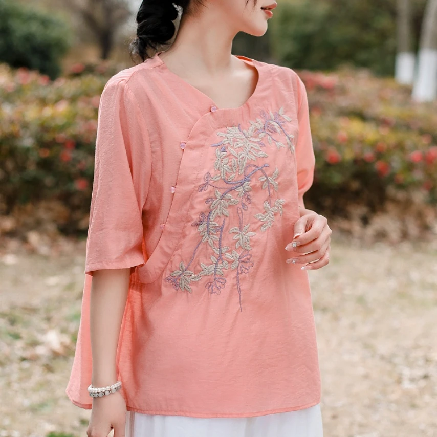 11198新款夏季中式复古气质刺绣T恤小衫QZ