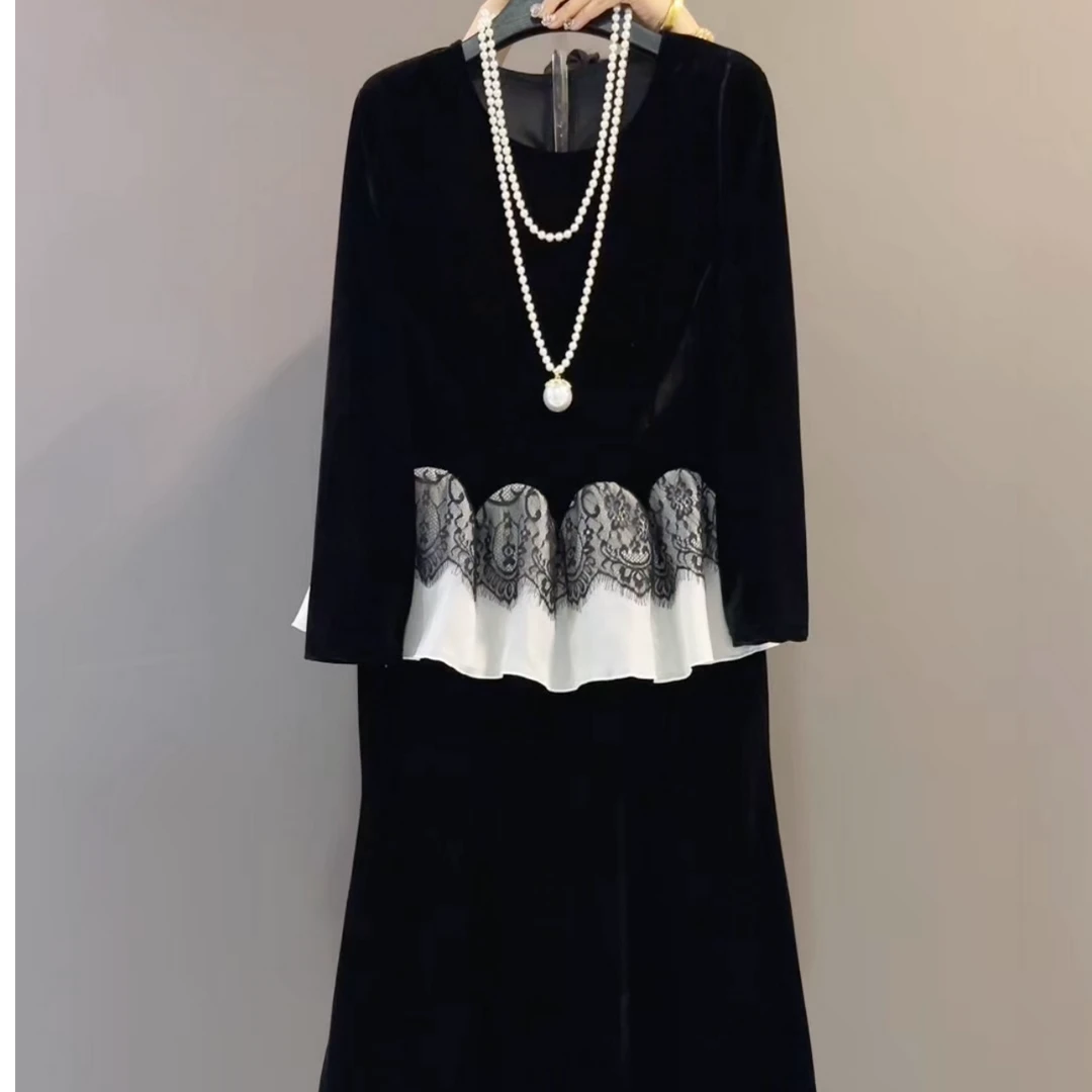 2025早秋新款气质高级感丝绒上衣+半裙大码显瘦洋气两件套