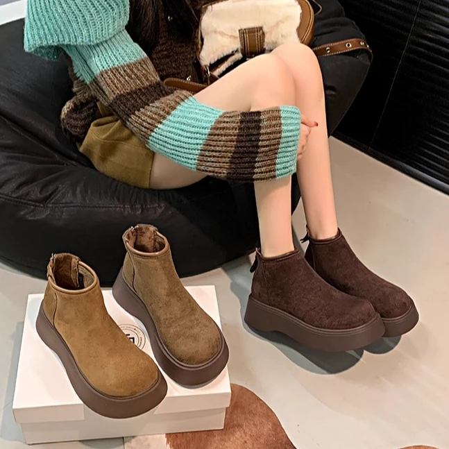 厚底增高勃肯鞋女马丁靴2025新款秋冬季加绒雪地靴外穿保暖短靴子