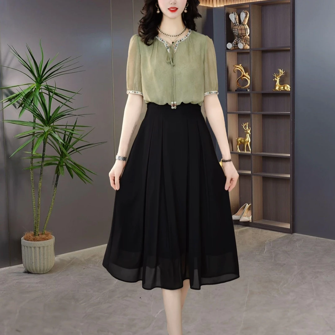 2025夏季时尚洋气减龄遮肚子修身显瘦短袖法式连衣裙M-4XL