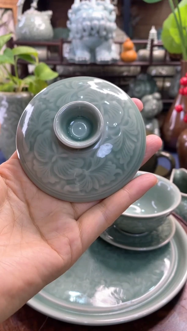 耀州窑 XG001 缩小牡丹盖1只 微瑕处理