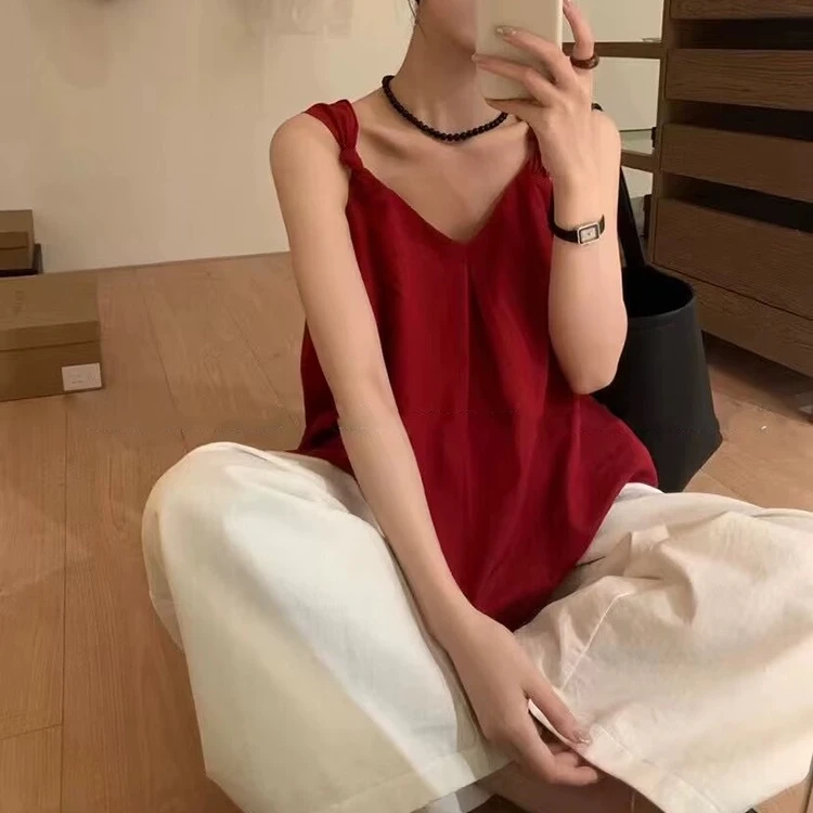璎婲sᴀᴋᴜʀᴀ【调色师】星法式气质纯色简约百搭显瘦V领吊带无袖背心