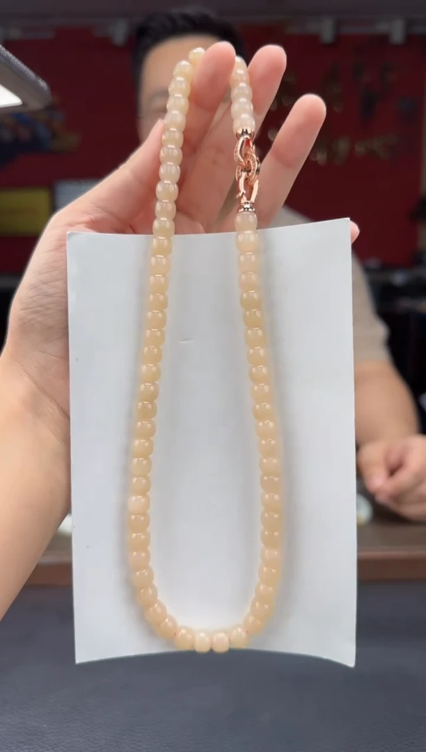 和田玉未镶嵌颈饰藕粉老型妈妈链卡8