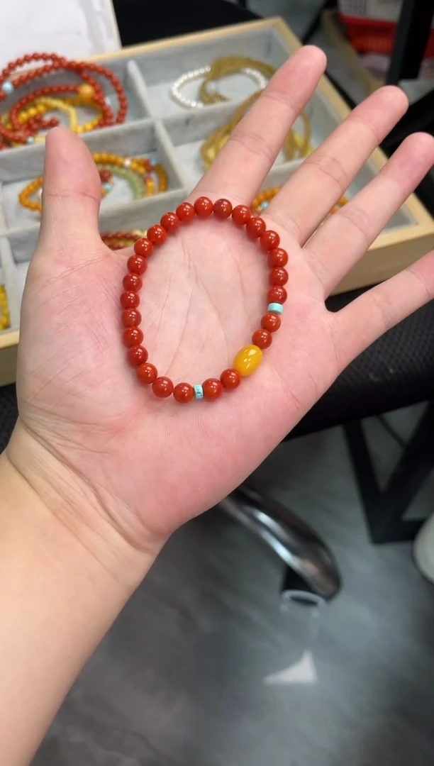 未镶嵌手串南红玛瑙南红单圈蜜蜡手串QF-A458（多样性发一）