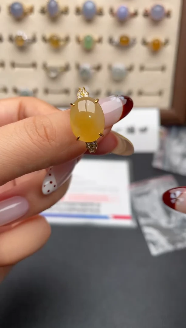 银S925镶嵌戒指翡翠一物一证一礼盒