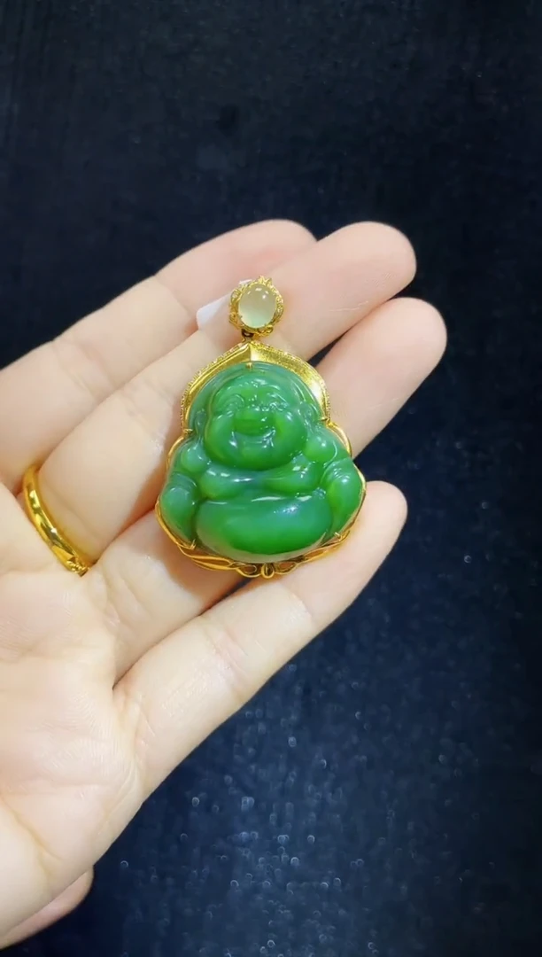 和田玉18K金镶嵌吊坠(赠链)多样性发一